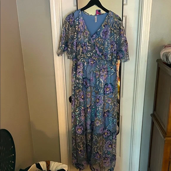 Handmade Floral Blue and Purple Women's Dress - Picture 1 of 5